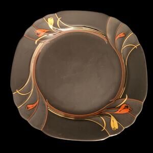 Ranmaru Gallery Black Floral Salad Plates Set 4 Japan Vintage